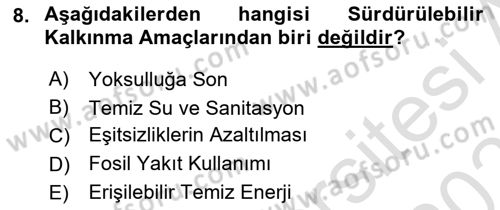 Sürdürülebilir Kentsel Dayanıklılık Dersi 2024 - 2025 Yılı (Vize) Ara Sınav Soruları 8. Soru