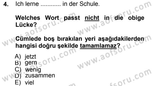 Almanca 1 Dersi 2014 - 2015 Yılı Tek Ders Sınav Soruları 4. Soru