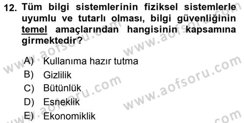 Büro Teknolojileri Dersi 2018 - 2019 Yılı Yaz Okulu Sınav Soruları 12. Soru