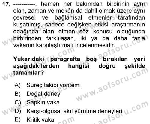 Uluslararası İlişkilerde Araştırma Yöntemleri Dersi 2021 - 2022 Yılı (Vize) Ara Sınav Soruları 17. Soru