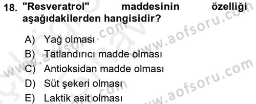 İçecek Bilgisi Dersi 2017 - 2018 Yılı 3 Ders Sınav Soruları 18. Soru