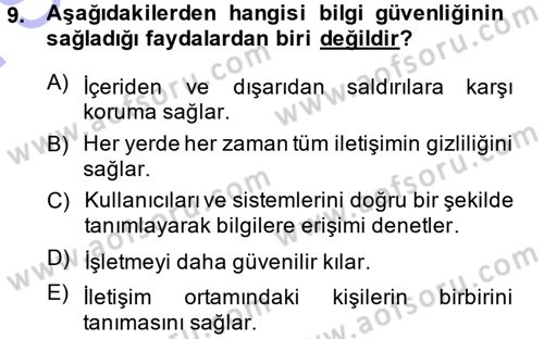Büro Teknolojileri Dersi 2013 - 2014 Yılı (Final) Dönem Sonu Sınav Soruları 9. Soru