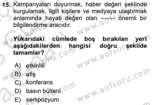 Acil Durum ve Afet Farkındalık Eğitimi Dersi 2022 - 2023 Yılı (Vize) Ara Sınav Soruları 15. Soru