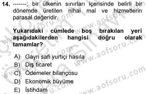 Afet Ekonomisi Ve Sigortacılığı Dersi 2021 - 2022 Yılı (Vize) Ara Sınav Soruları 14. Soru