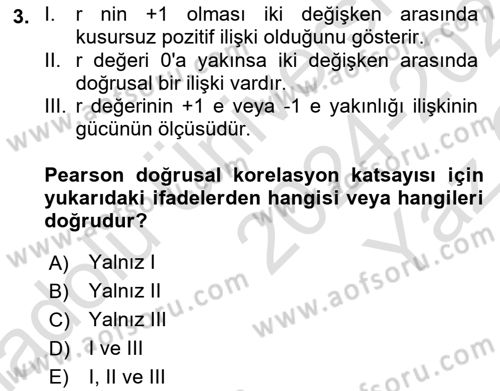 Veri Analizi Ve Değerlendirme Dersi 2024 - 2025 Yılı Yaz Okulu Sınav Soruları 3. Soru