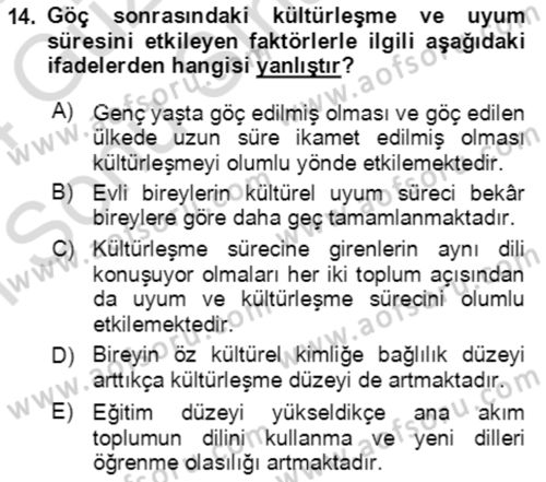 Göç Ve Göçmen Sorunları Dersi 2023 - 2024 Yılı (Final) Dönem Sonu Sınav Soruları 14. Soru