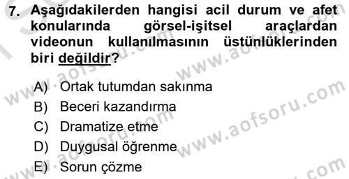 Acil Durum ve Afet Farkındalık Eğitimi Dersi 2019 - 2020 Yılı (Final) Dönem Sonu Sınav Soruları 7. Soru