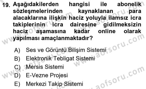 Mesleki Bilgisayar Ve Uyap Dersi 2023 - 2024 Yılı (Final) Dönem Sonu Sınav Soruları 19. Soru