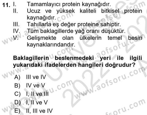 Gıda Coğrafyası Dersi 2022 - 2023 Yılı (Vize) Ara Sınav Soruları 11. Soru
