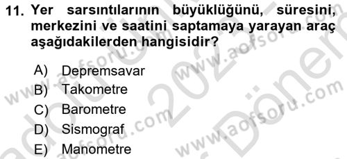 Afet Yönetimi 2 Dersi 2023 - 2024 Yılı (Final) Dönem Sonu Sınav Soruları 11. Soru