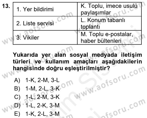 Acil Durum ve Afet Farkındalık Eğitimi Dersi 2018 - 2019 Yılı (Vize) Ara Sınav Soruları 13. Soru