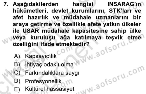 Arama Kurtarma Bilgisi ve Etik Değerler Dersi 2021 - 2022 Yılı (Vize) Ara Sınav Soruları 7. Soru