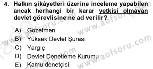 İnsan Hakları Ve Kamu Özgürlükleri Dersi 2015 - 2016 Yılı Tek Ders Sınav Soruları 4. Soru