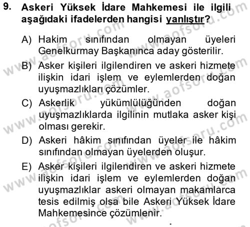İdari Yargı Dersi 2013 - 2014 Yılı (Vize) Ara Sınav Soruları 9. Soru