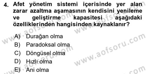 Afet Yönetimi 1 Dersi 2020 - 2021 Yılı Yaz Okulu Sınav Soruları 4. Soru