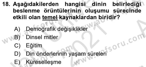 Gastronominin Temelleri Dersi 2021 - 2022 Yılı (Vize) Ara Sınav Soruları 18. Soru