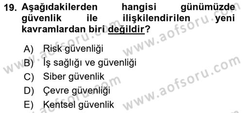 Afet Risk Azaltma Politikaları Dersi 2022 - 2023 Yılı (Vize) Ara Sınav Soruları 19. Soru