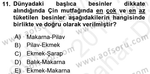 Mutfak Hizmetleri Yönetimi Dersi 2017 - 2018 Yılı (Vize) Ara Sınav Soruları 11. Soru