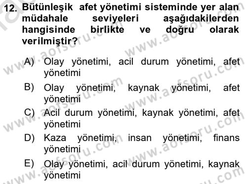 Afet Ekonomisi Ve Sigortacılığı Dersi 2022 - 2023 Yılı Yaz Okulu Sınav Soruları 12. Soru