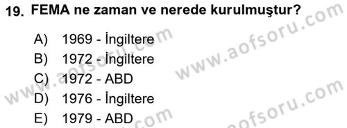 Acil Durum ve Afetlerde Ulaştırma Yönetimi ve Uygulamaları Dersi 2021 - 2022 Yılı (Vize) Ara Sınav Soruları 19. Soru