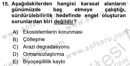 Sürdürülebilir Kentsel Dayanıklılık Dersi 2023 - 2024 Yılı Yaz Okulu Sınav Soruları 15. Soru