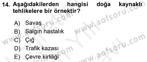 Afet Senaryosu ve Tatbikatlar Dersi 2018 - 2019 Yılı (Vize) Ara Sınav Soruları 14. Soru