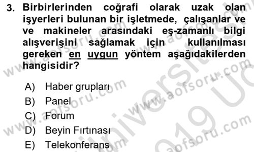Büro Teknolojileri Dersi 2018 - 2019 Yılı 3 Ders Sınav Soruları 3. Soru