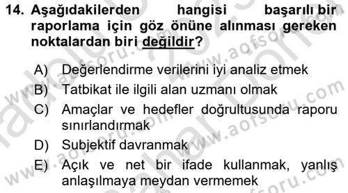 Afet Senaryosu ve Tatbikatlar Dersi 2023 - 2024 Yılı (Final) Dönem Sonu Sınav Soruları 14. Soru