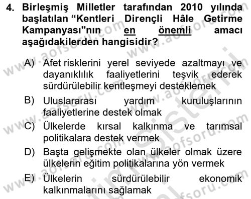 Afet Risk Azaltma Politikaları Dersi 2024 - 2025 Yılı (Vize) Ara Sınav Soruları 4. Soru