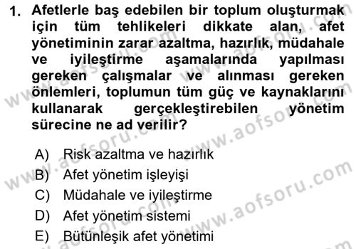Acil Durum ve Afetlerde Ulaştırma Yönetimi ve Uygulamaları Dersi 2023 - 2024 Yılı (Final) Dönem Sonu Sınav Soruları 1. Soru
