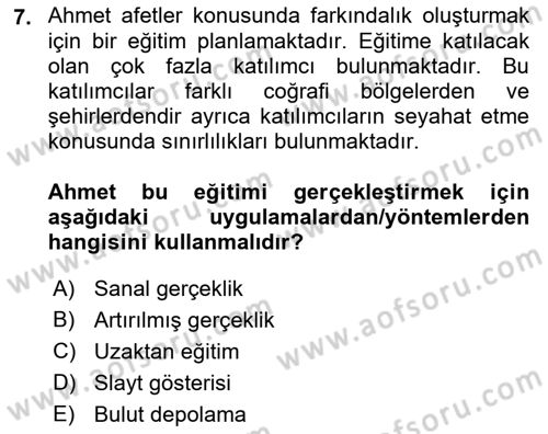 Acil Durum ve Afet Farkındalık Eğitimi Dersi 2018 - 2019 Yılı (Final) Dönem Sonu Sınav Soruları 7. Soru