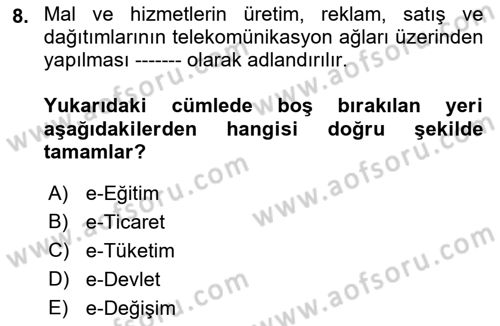 Büro Teknolojileri Dersi 2023 - 2024 Yılı (Vize) Ara Sınav Soruları 8. Soru