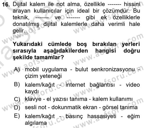 Büro Teknolojileri Dersi 2024 - 2025 Yılı (Vize) Ara Sınav Soruları 16. Soru
