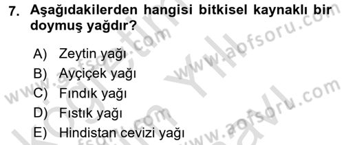 Beslenmenin Temel İlkeleri Dersi 2025 - 2026 Yılı (Vize) Ara Sınav Soruları 7. Soru