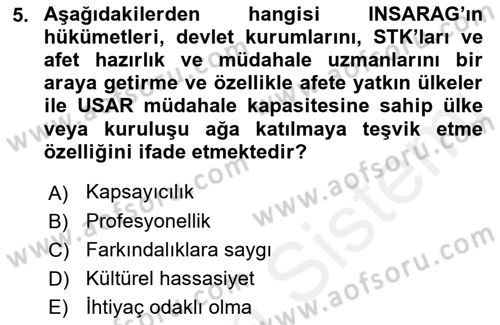 Arama Kurtarma Bilgisi ve Etik Değerler Dersi 2018 - 2019 Yılı (Vize) Ara Sınav Soruları 5. Soru