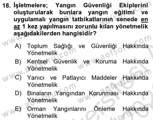 Afet Senaryosu ve Tatbikatlar Dersi 2021 - 2022 Yılı Yaz Okulu Sınav Soruları 18. Soru