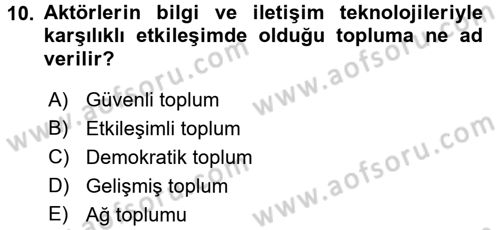 Afet Sosyolojisi Dersi 2017 - 2018 Yılı (Final) Dönem Sonu Sınav Soruları 10. Soru
