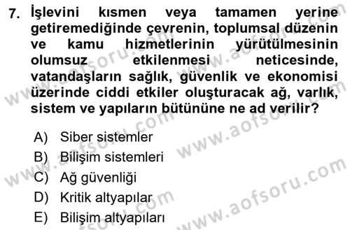 Acil Durum ve Afetlerde Ulaştırma Yönetimi ve Uygulamaları Dersi 2023 - 2024 Yılı Yaz Okulu Sınav Soruları 7. Soru