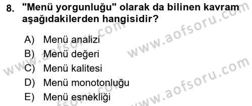 Menü Yönetimi Dersi 2018 - 2019 Yılı 3 Ders Sınav Soruları 8. Soru