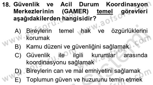 Afet Risk Azaltma Politikaları Dersi 2023 - 2024 Yılı (Vize) Ara Sınav Soruları 18. Soru