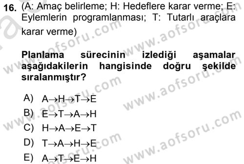 Kent, Planlama ve Afet Risk Yönetimi Dersi 2017 - 2018 Yılı (Vize) Ara Sınav Soruları 16. Soru
