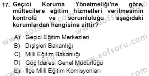 Göç Ve Göçmen Sorunları Dersi 2023 - 2024 Yılı (Vize) Ara Sınav Soruları 17. Soru