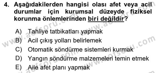 Afet Yönetimi 1 Dersi 2024 - 2025 Yılı (Final) Dönem Sonu Sınav Soruları 4. Soru