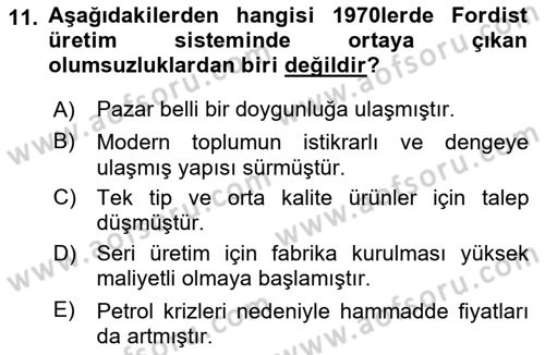 Kent, Planlama ve Afet Risk Yönetimi Dersi 2024 - 2025 Yılı (Vize) Ara Sınav Soruları 11. Soru