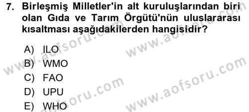 Gıda Coğrafyası Dersi 2017 - 2018 Yılı (Vize) Ara Sınav Soruları 7. Soru