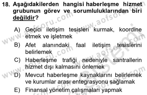 Acil Durum Ve Afet Yönetimi Planları Dersi 2021 - 2022 Yılı (Vize) Ara Sınav Soruları 18. Soru