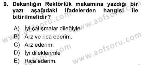 Hukuk Dili Ve Adli Yazışmalar Dersi 2018 - 2019 Yılı (Vize) Ara Sınav Soruları 9. Soru