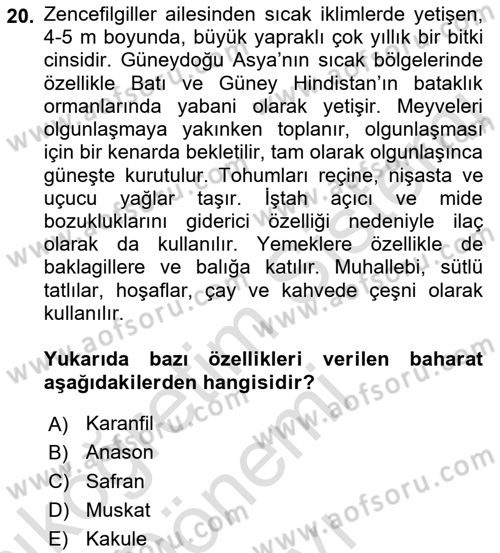 Gıda Coğrafyası Dersi 2019 - 2020 Yılı (Final) Dönem Sonu Sınav Soruları 20. Soru