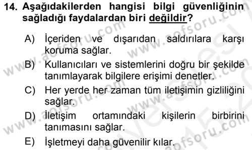 Büro Teknolojileri Dersi 2015 - 2016 Yılı Tek Ders Sınav Soruları 14. Soru