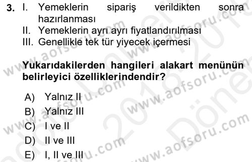 Menü Yönetimi Dersi 2015 - 2016 Yılı (Final) Dönem Sonu Sınav Soruları 3. Soru